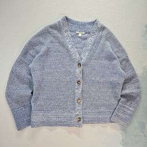 COS Cardigan Marled Chunky Ribbed Knit Women XS Blue White Button Front Sweater